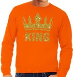 Bellatio Decorations Oranje King Gouden Glitter Kroon Sweater Heren L