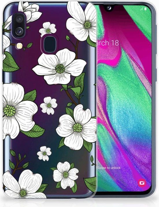 B2Ctelecom Samsung Galaxy A40 TPU Hoesje Design Dogwood Flowers - Wit