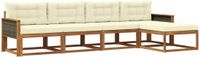 vidaXL - Bank loungeset - 5 zitplekken - Natuurlijk en crème - Acacia hout