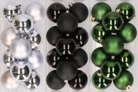 Merkloos / Sans marque Kaemingk B.V. 36x stuks kunststof kerstballen mix van zilver, zwart en donkergroen 6 cm - Kerstversiering