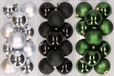 Merkloos / Sans marque Kaemingk B.V. 36x stuks kunststof kerstballen mix van zilver, zwart en donkergroen 6 cm - Kerstversiering