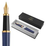 Parker Meridian Vulpen | Blauwe lak met gouden accenten | Middelgrote penpunt | Blauwe inkt | Luxe Cadeaudoos