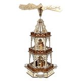 Dekohelden24 Houten theelichtpiramide in natuur/bruin met 3 etages, voor 3 theelichten, L/B/H: 19 x 16,5 x 42 cm, motief: Heilige Familie