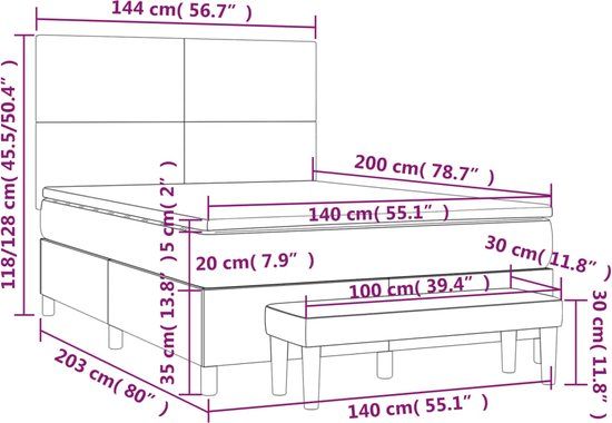 vidaXL Boxspring met matras fluweel donkergrijs 140x200 cm
