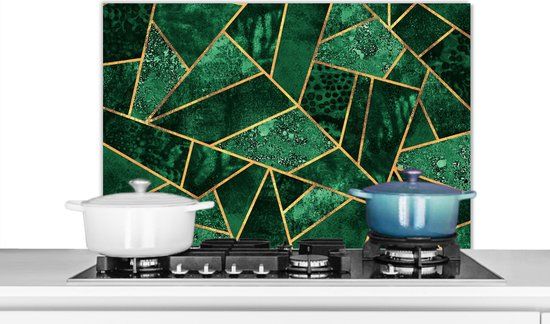 KitchenYeah Spatscherm keuken - Patronen - Goud - Groen - Edelsteen - Keuken achterwand - 80x55 cm - Aluminium