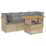 VidaXL Loungeset 5-delig met kussens, polyrotan, beige