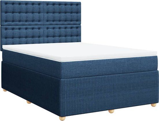 vidaXL Boxspring met matras stof blauw 140x200 cm