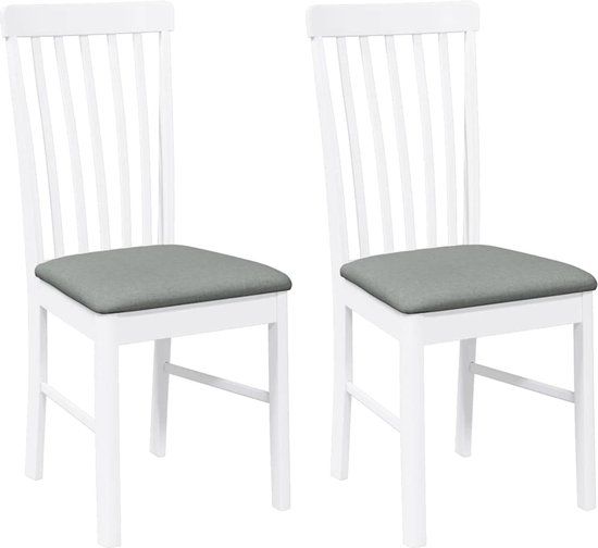 vidaXL Eetkamerstoelen met kussens 2 stuks massief hout rubber wit