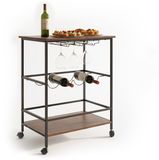 Merkloos / Sans marque Relaxdays Keukentrolley - op wieltjes - met wijnglashouder - 82x60x45 cm