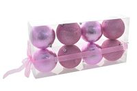 PARTENOPE L.Glossy glitter roze ballen 10 cm 8 stuks zoals afgebeeld
