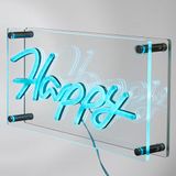 HOME DECO FACTORY, LA0083, Happy Neon Effect Acrylic Lamp, Energy Efficient LED Lighting, Modern and Attractive Design, Ideal for Living Room or Bedroom, Size: 30 cm, Color: Blue