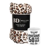 Bellatio Design Sarah Fleece plaid/deken luipaard print met Awesome 50 year mok