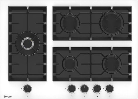 Wiggo WH-G735GR(W) - 70cm Gas Cooktop with Wok - White Glass