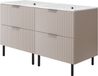 3xE living Meuble bas pour lavabo, blanc mat, avec finition cachemire et poignée argentée