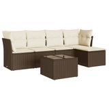 vidaXL 6-delige Loungeset met kussens, polyrattan, bruin