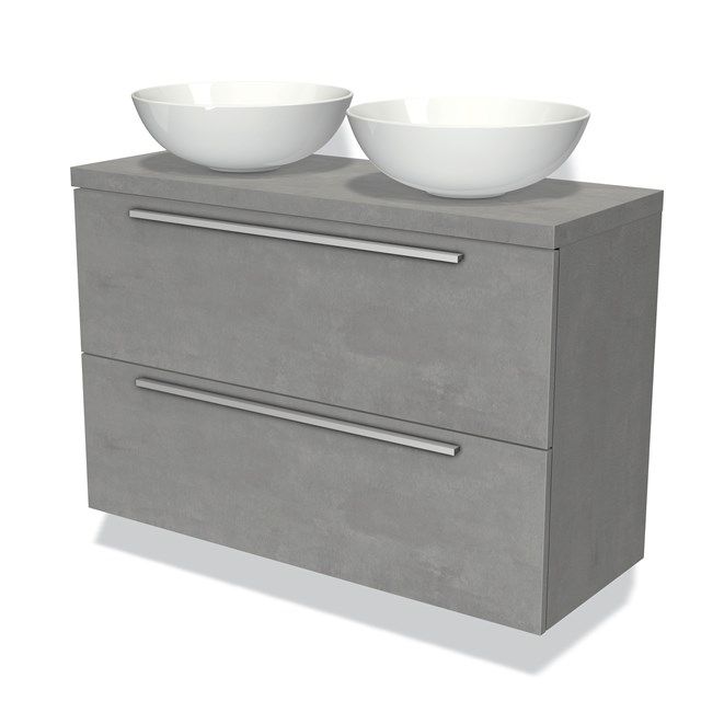 Maxaro Badkamermeubel Modulo Plato Slim Lichtgrijs Beton 100cm 2 Lades
