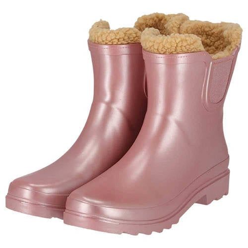 XQ Chelsea regenlaarzen dames - Fake fur voering - Roze Metallic - Maat 40