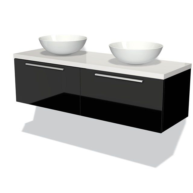 Maxaro Badkamermeubel Modulo Plato 140cm Hoogglans Zwart 2 Lades met Hoogglans Wit Blad