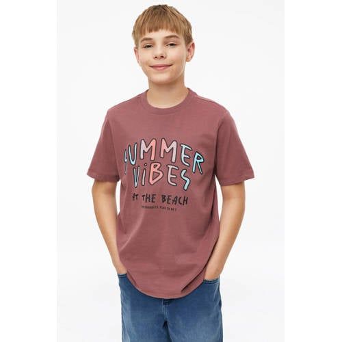 s.Oliver T-shirt oudroze Jongens Katoen Ronde hals Tekst - maat 134/140