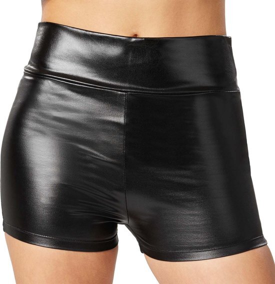 Tectake dressforfun - Metallic hotpants zwart XL - verkleedkleding kostuum halloween verkleden feestkleding carnavalskleding carnaval feestkledij partykleding - 303580