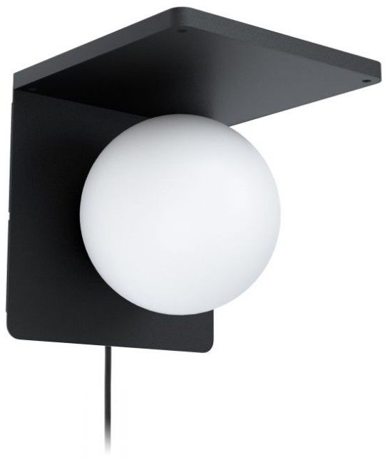 EGLO Ciglie Wandlamp - Zwart/Wit - E14 - 18cm - Met QI-oplaadfunctie