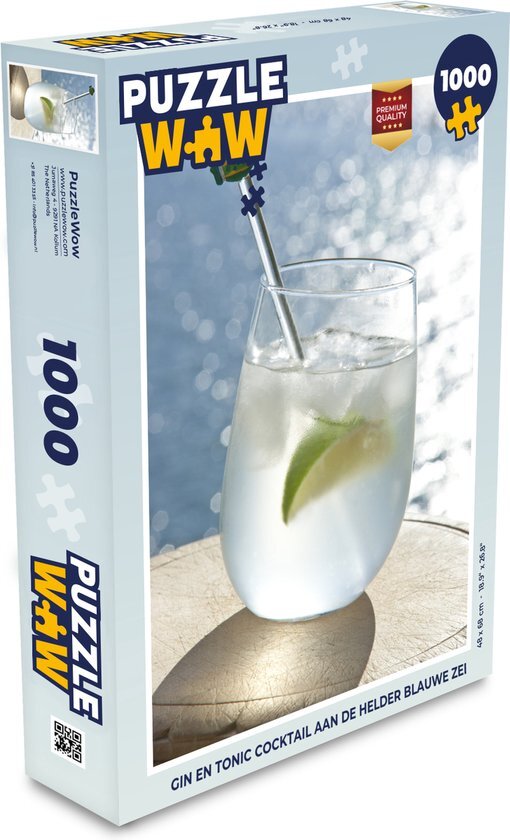 MuchoWow Puzzel Gin en tonic cocktail aan de helder blauwe zee - Legpuzzel - Puzzel 1000 stukjes volwassenen