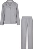 By Louise Dames Pyjama Set Lang Mousseline Met Knoopjes Grijs/Blauw - Maat L