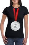 Bellatio Decorations Zilveren medaille kampioen shirt zwart dames - Winnaar shirt Nr 2 XL