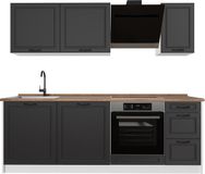 Vicco Complete keukeneenheid R-Line, Antraciet landelijk/Wit, 220 cm goudkleurig eiken werkblad
