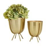 CosmoLiving by Cosmopolitan Metal Indoor Outdoor Planter Small Small Planter Pot with Removable Stand, Set of 2 Planters 6", 7"H, Gold