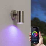 Hoftronic Smart Mason - Smart wandlamp voor buiten - RVS - Besturing via app - WiFi - Bluetooth - Dimbaar - Slimme verlichting - 5.5 Watt - 400 lumen - 230V - RGBWW - Verwisselbare GU10 - Moderne muurlamp - Wandspot - Muurlamp