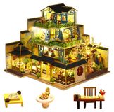 Maison de poupée à construire soi-même, en bois, de trois étages, style villa chinoise, avec éclairage LED