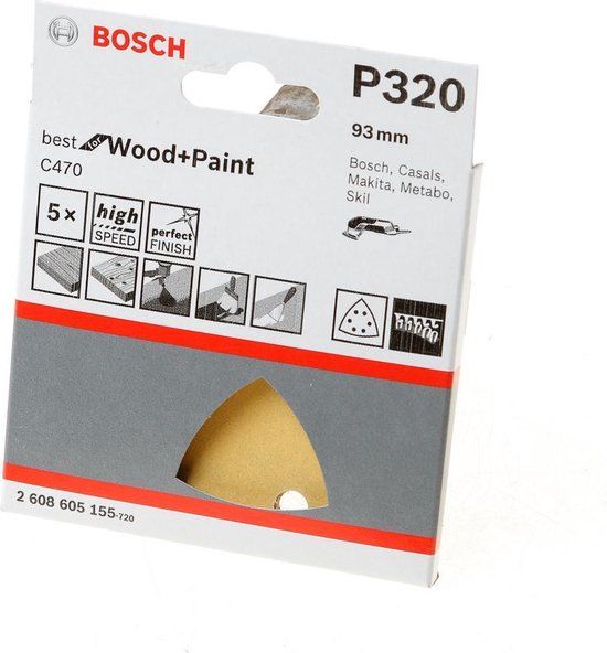 Bosch EXPERT C470 Deltaschuurpapier - 93x93mm - Korrel 120 - 5 stuks