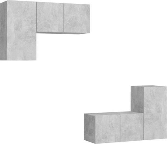 vidaXL - 4-delige - Tv-meubelset - bewerkt - hout - betongrijs