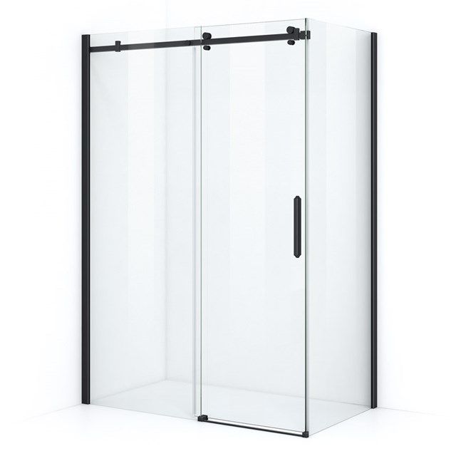 Maxaro Douchecabine Mat Zwart Crystal Allure 130x80cm met Schuifdeur Vierkant Rollersysteem
