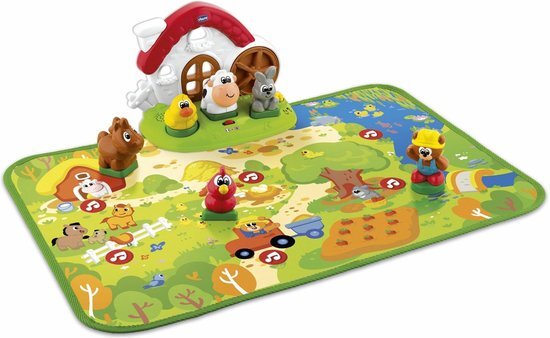 Chicco - Playset boerderij dieren 2-in-1, interactief tapijt, tweetalig, meerkleurig, 000107690000