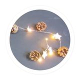 levitantes Led-lichtketting op batterijen met sterren, dennenappels en bomen, ideaal voor feestjes en kerstcreaties.