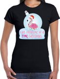 Bellatio Decorations Shoppartners Bv Flamingo Kerstbal shirt / Kerst t-shirt I am dreaming of a pink Christmas zwart voor dames - Kerstkleding / Christmas outfit M