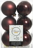Decoris Kerstballen - 12x stuks - kunststof - mahonie bruin - 6 cm