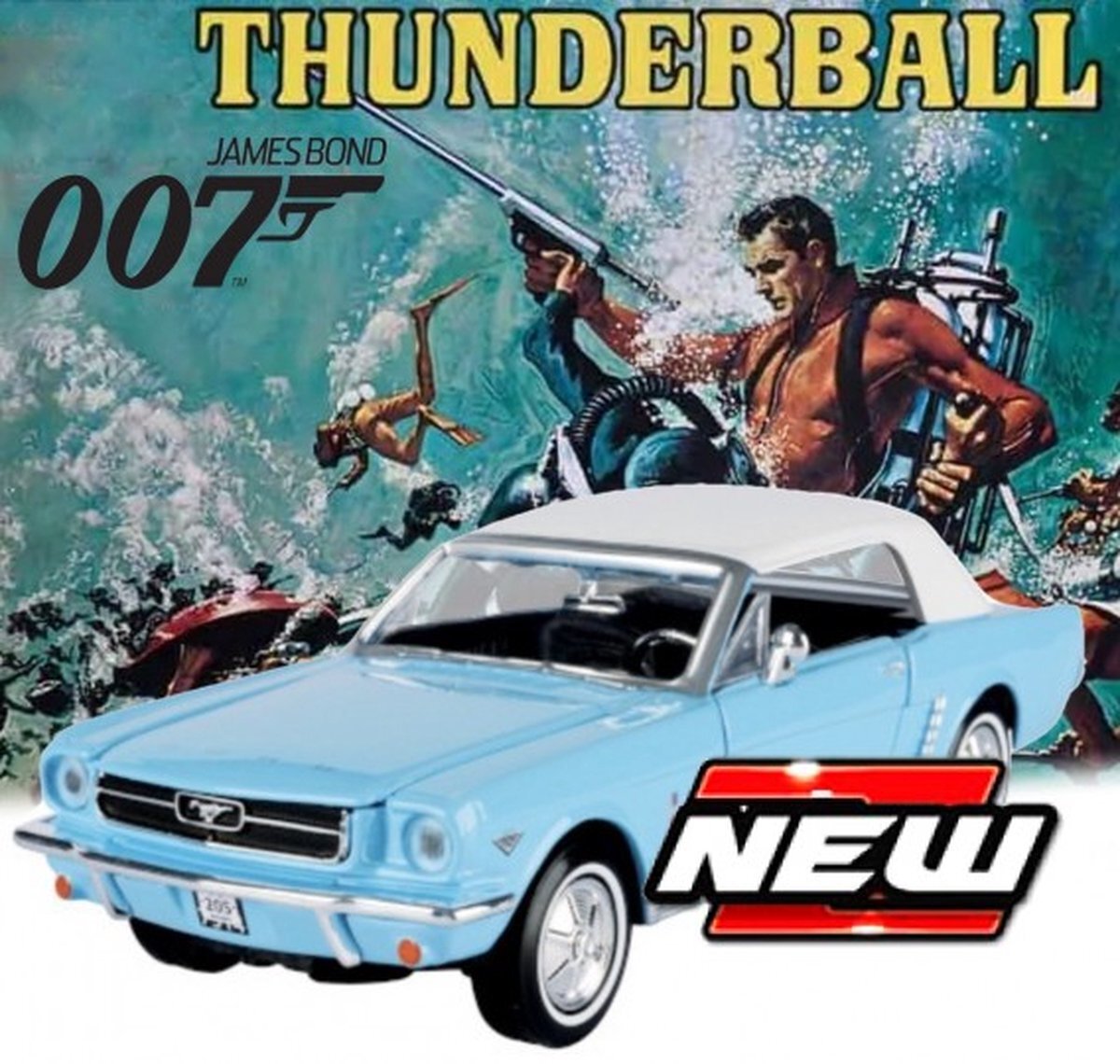 FORD Mustang Convertible (Closed Top) 1964 "James Bond 007 Thunderball" Lichtblauw 1-24 Motormax