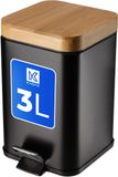 KADAX Afvalemmer van gepoedercoat staal, 3 liter, emmer met bak en voetpedaal, afvalemmer met softclosemechanisme, vuilnisemmer met bamboedeksel (zwart)