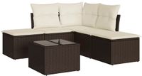 vidaXL 6-delige Loungeset met kussens, polyrattan, bruin