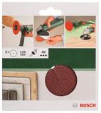 Bosch set de 5 pièces de papier abrasif pour perceuse 125 mm non perforé - grain 40