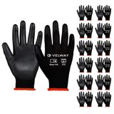 Velway Werkhandschoenen set van 12 paar – slijtvaste handschoenen – polyester PU-coating – veelzijdige tuinhandschoenen – voor mechanische industriële logistieke montage – zwart S/7