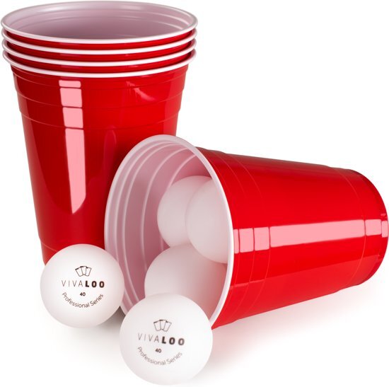 Vivaloo Red Cups, Beer Pong, 100 Stuk, met 12 ballen, Extra sterk, USA Original