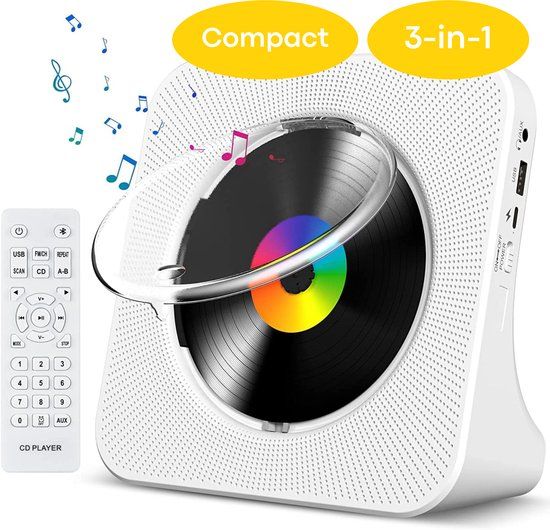 Vizual CD Speler - Compact 3-in-1 met CD, Radio en Bluetooth – Draagbare CD-Speler met HiFi Speakers, FM Radio, LCD Scherm en USB ingang