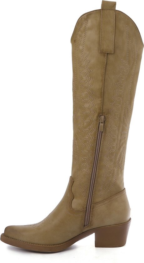 SmileFavorites® Dames Cowboylaarzen met Hak - Khaki - Imitatieleer - Maat 41