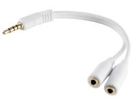 1aTTack.de 1x 0,2m - Witte headset Y-adapter, 3,5 mm TRRS-stekker naar 2x 4-polige jack-aansluiting, vergulde contacten, CTIA