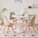 Essgroep Bovin - Table à manger 80 cm avec 4 chaises - Assises en polyuréthane - Bois de hêtre massif - Style scandinave et minimaliste - Ensemble beige