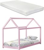 en.casa Kinderbed huisbed 200x90 met matras roze